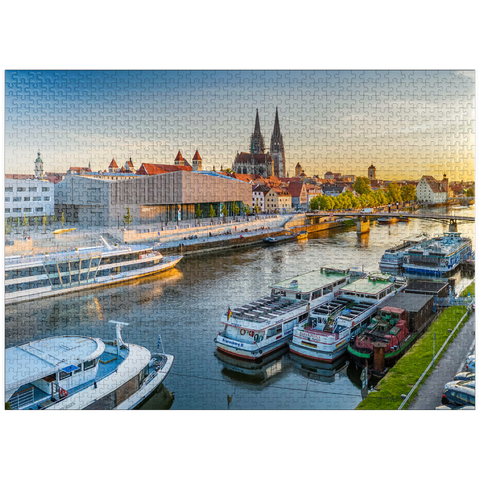 puzzleplate Museum of Bavarian History on the banks of the Danube with Regensburg Cathedral in the evening 1000 Jigsaw Puzzle