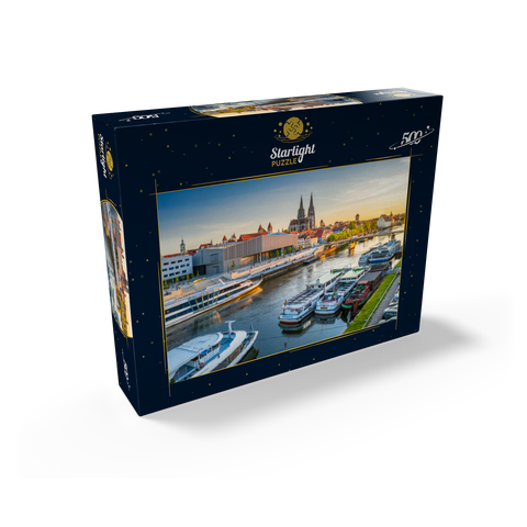 Museum of Bavarian History on the banks of the Danube with Regensburg Cathedral in the evening 500 Jigsaw Puzzle box view1