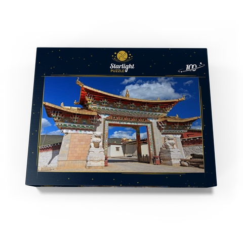 Western entrance gate to Ganden Songtsenling Monastery, Shangri-La City, China 100 Jigsaw Puzzle box view1