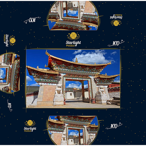 Western entrance gate to Ganden Songtsenling Monastery, Shangri-La City, China 100 Jigsaw Puzzle box 3D Modell