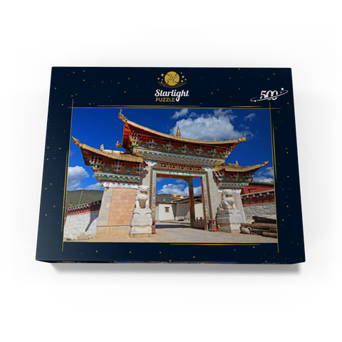 Western entrance gate to Ganden Songtsenling Monastery, Shangri-La City, China 500 Jigsaw Puzzle box view1