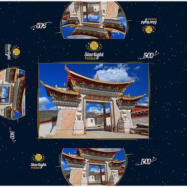 Western entrance gate to Ganden Songtsenling Monastery, Shangri-La City, China 500 Jigsaw Puzzle box 3D Modell