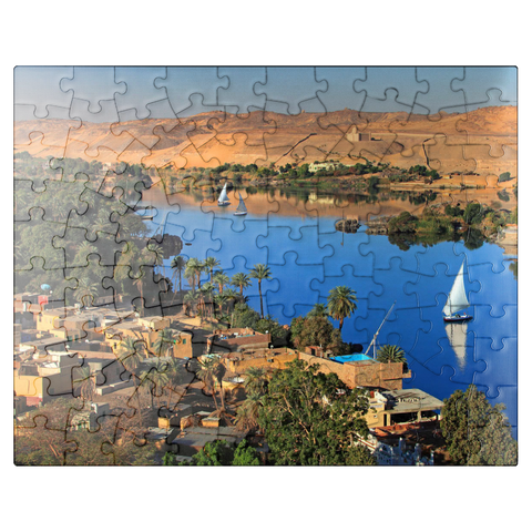 puzzleplate Nubian village on Elephantine Island overlooking the Nile, Aswan, Egypt 100 Jigsaw Puzzle