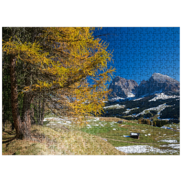 puzzleplate Autumn on the Alpe di Siusi (1700 - 2300m) against Sassolungo Group (3181m), Trentino-South Tyrol 500 Jigsaw Puzzle