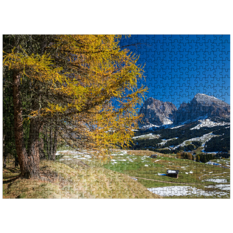 puzzleplate Autumn on the Alpe di Siusi (1700 - 2300m) against Sassolungo Group (3181m), Trentino-South Tyrol 500 Jigsaw Puzzle