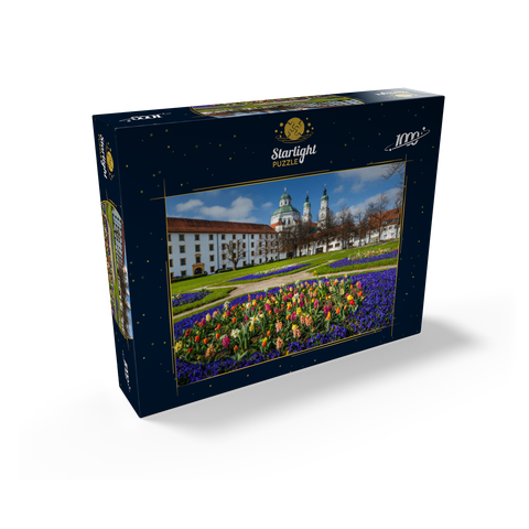 View from the courtyard garden to the baroque basilica St. Lorenz in springtime 1000 Jigsaw Puzzle box view1
