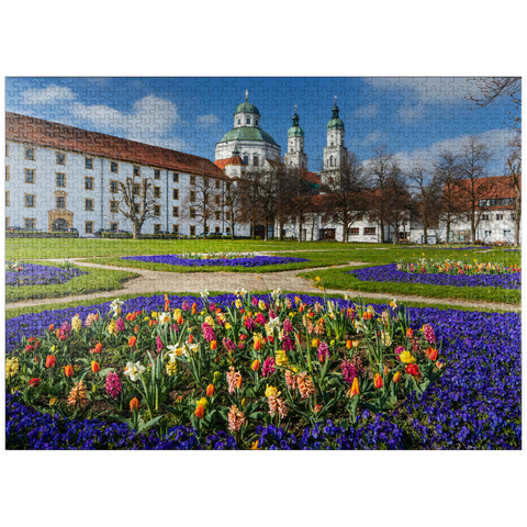 puzzleplate View from the courtyard garden to the baroque basilica St. Lorenz in springtime 1000 Jigsaw Puzzle