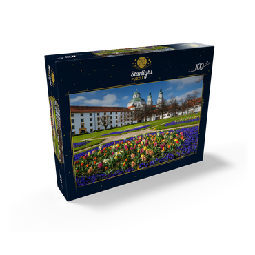 View from the courtyard garden to the baroque basilica St. Lorenz in springtime 100 Jigsaw Puzzle box view1