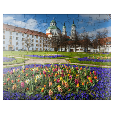 puzzleplate View from the courtyard garden to the baroque basilica St. Lorenz in springtime 100 Jigsaw Puzzle