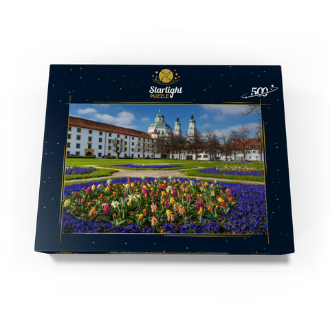View from the courtyard garden to the baroque basilica St. Lorenz in springtime 500 Jigsaw Puzzle box view1