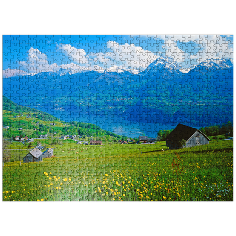 puzzleplate View over Lake Walen towards Mürtschenstock (2441m), Amden, Canton St. Gallen 500 Jigsaw Puzzle
