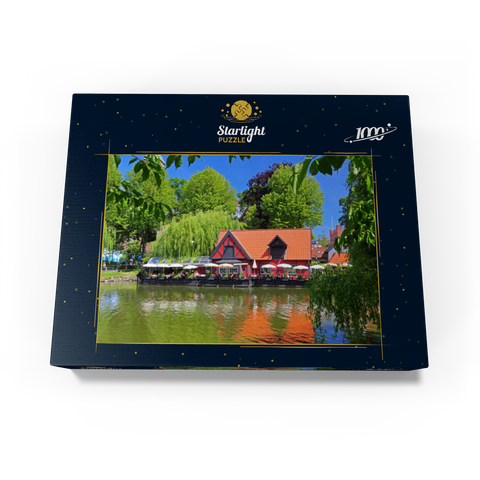 Small pond with restaurant Faergekroen in amusement park Tivoli 1000 Jigsaw Puzzle box view1