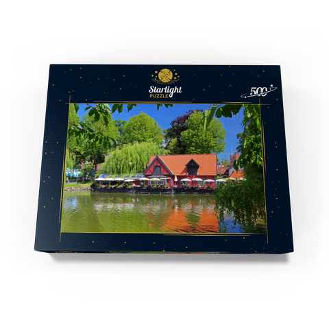 Small pond with restaurant Faergekroen in amusement park Tivoli 500 Jigsaw Puzzle box view1