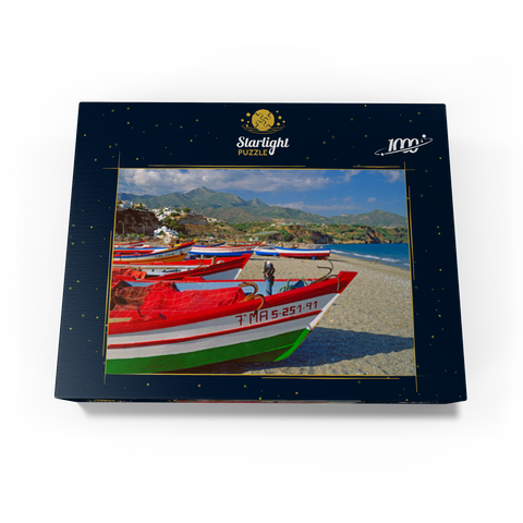 Fishing boats on the beach of Nerja, Malaga, Andalusia, Spain 1000 Jigsaw Puzzle box view1