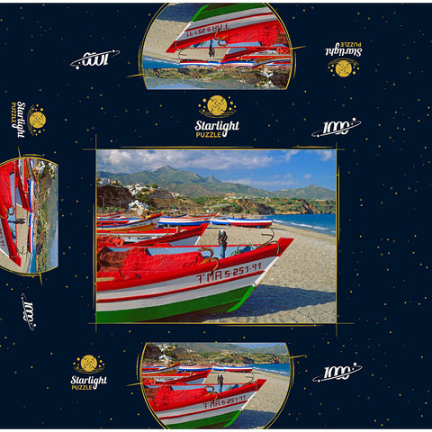 Fishing boats on the beach of Nerja, Malaga, Andalusia, Spain 1000 Jigsaw Puzzle box 3D Modell