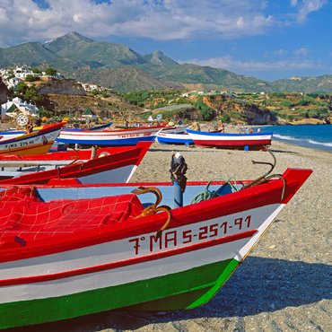 Fishing boats on the beach of Nerja, Malaga, Andalusia, Spain 100 Jigsaw Puzzle 3D Modell