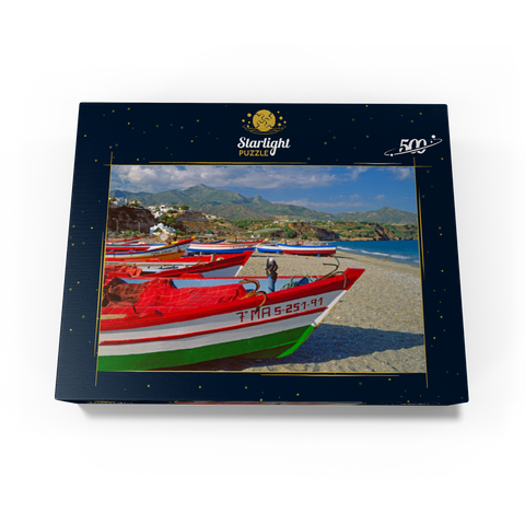 Fishing boats on the beach of Nerja, Malaga, Andalusia, Spain 500 Jigsaw Puzzle box view1