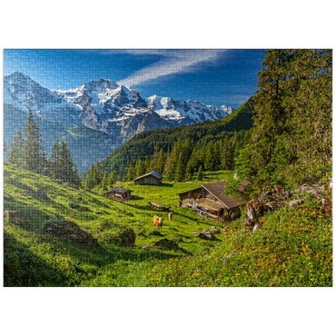 puzzleplate Isenfluh, alpine huts at Chüebodmi (1692m) 1000 Jigsaw Puzzle