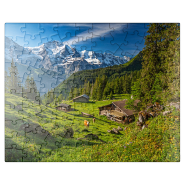 puzzleplate Isenfluh, alpine huts at Chüebodmi (1692m) 100 Jigsaw Puzzle