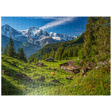 puzzleplate Isenfluh, alpine huts at Chüebodmi (1692m) 500 Jigsaw Puzzle