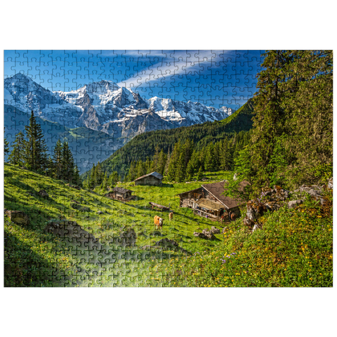 puzzleplate Isenfluh, alpine huts at Chüebodmi (1692m) 500 Jigsaw Puzzle