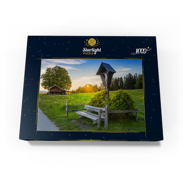 Cross with bench at sunset on Aidlinger Höhe 1000 Jigsaw Puzzle box view1