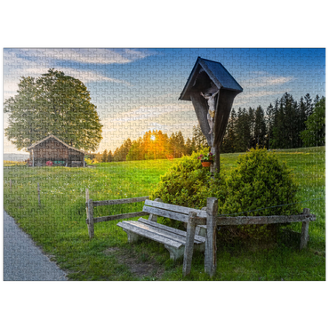 puzzleplate Cross with bench at sunset on Aidlinger Höhe 1000 Jigsaw Puzzle