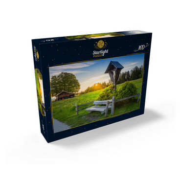 Cross with bench at sunset on Aidlinger Höhe 100 Jigsaw Puzzle box view1
