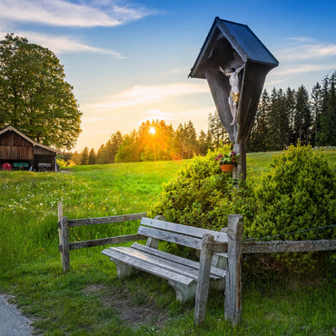 Cross with bench at sunset on Aidlinger Höhe 100 Jigsaw Puzzle 3D Modell