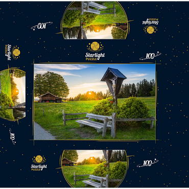 Cross with bench at sunset on Aidlinger Höhe 100 Jigsaw Puzzle box 3D Modell