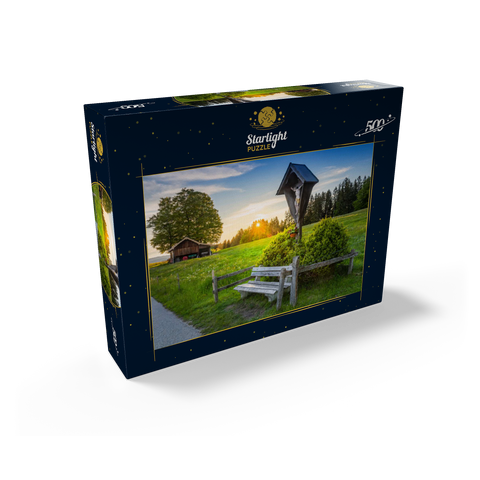 Cross with bench at sunset on Aidlinger Höhe 500 Jigsaw Puzzle box view1