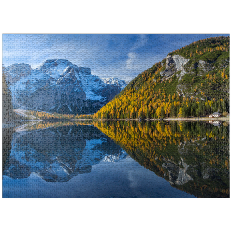 puzzleplate Braies Lake in the Fanes-Sennes-Braies Nature Park against Seekofel, Dolomites, Trentino-South Tyrol 1000 Jigsaw Puzzle