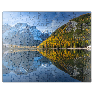 puzzleplate Braies Lake in the Fanes-Sennes-Braies Nature Park against Seekofel, Dolomites, Trentino-South Tyrol 100 Jigsaw Puzzle
