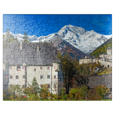 puzzleplate Castle Taufers in Sand in Taufers against Schwarzenstein, Dolomites, Trentino-South Tyrol 100 Jigsaw Puzzle