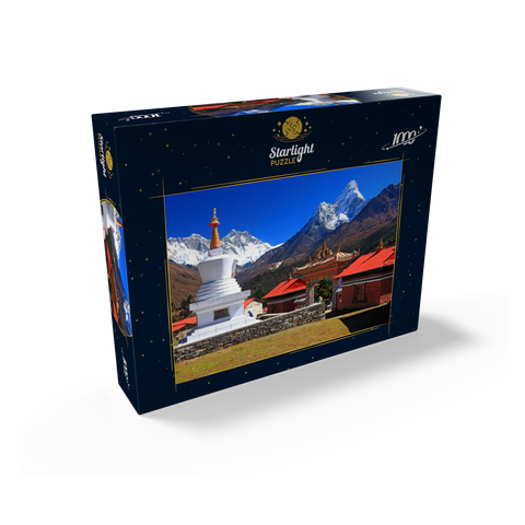 Stupa in the Buddhist monastery complex Tengpoche against Mount Everest 1000 Jigsaw Puzzle box view1
