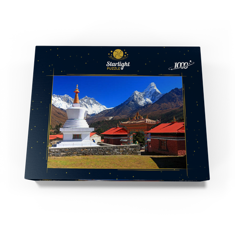Stupa in the Buddhist monastery complex Tengpoche against Mount Everest 1000 Jigsaw Puzzle box view1