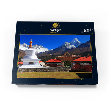 Stupa in the Buddhist monastery complex Tengpoche against Mount Everest 100 Jigsaw Puzzle box view1