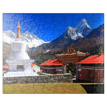 puzzleplate Stupa in the Buddhist monastery complex Tengpoche against Mount Everest 100 Jigsaw Puzzle