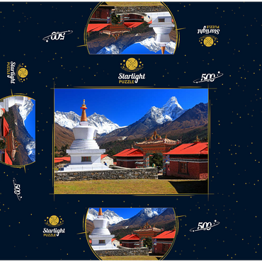 Stupa in the Buddhist monastery complex Tengpoche against Mount Everest 500 Jigsaw Puzzle box 3D Modell
