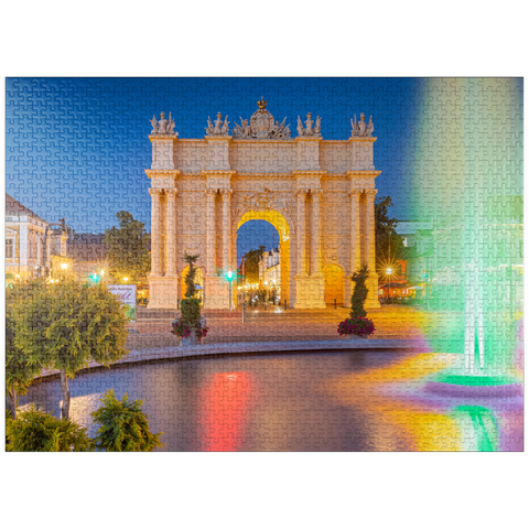 puzzleplate Fountain in front of the Brandenburg Gate at Luisenplatz in the evening 1000 Jigsaw Puzzle