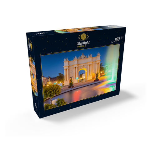 Fountain in front of the Brandenburg Gate at Luisenplatz in the evening 100 Jigsaw Puzzle box view1