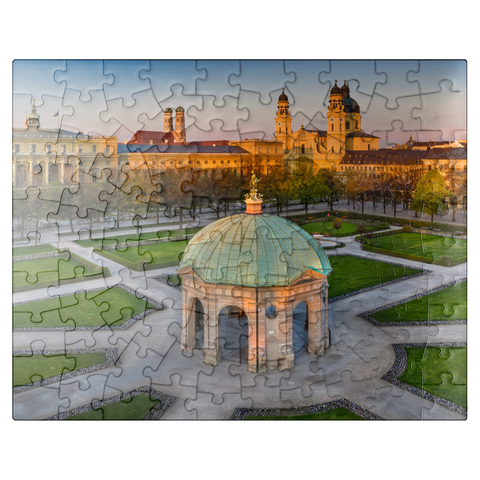 puzzleplate Diana temple with the Frauenkirche and the Theatinerkirche in the sunrise 100 Jigsaw Puzzle
