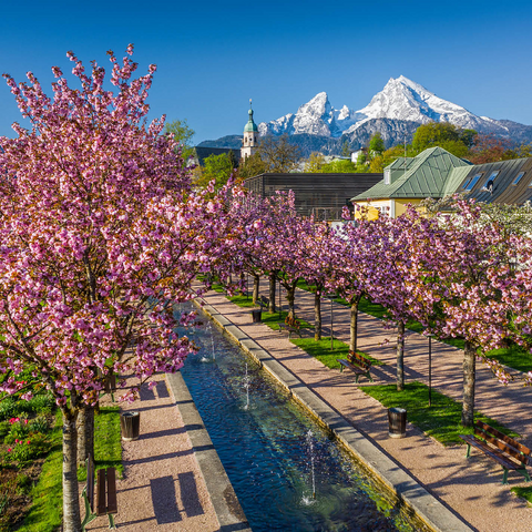 Blossoming cherry trees, cherry blossom in Berchtesgaden spa garden with Watzmann mountain 1000 Jigsaw Puzzle 3D Modell