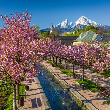 Blossoming cherry trees, cherry blossom in Berchtesgaden spa garden with Watzmann mountain 100 Jigsaw Puzzle 3D Modell