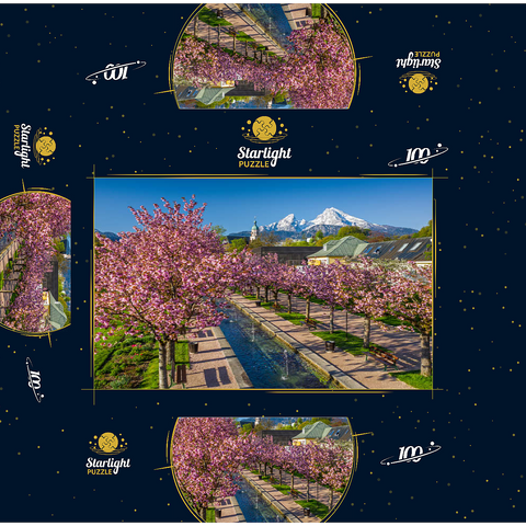 Blossoming cherry trees, cherry blossom in Berchtesgaden spa garden with Watzmann mountain 100 Jigsaw Puzzle box 3D Modell