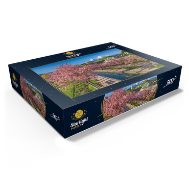 Blossoming cherry trees, cherry blossom in Berchtesgaden spa garden with Watzmann mountain 500 Jigsaw Puzzle box view1