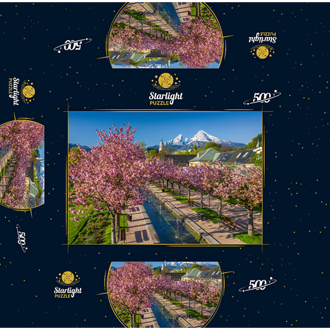 Blossoming cherry trees, cherry blossom in Berchtesgaden spa garden with Watzmann mountain 500 Jigsaw Puzzle box 3D Modell