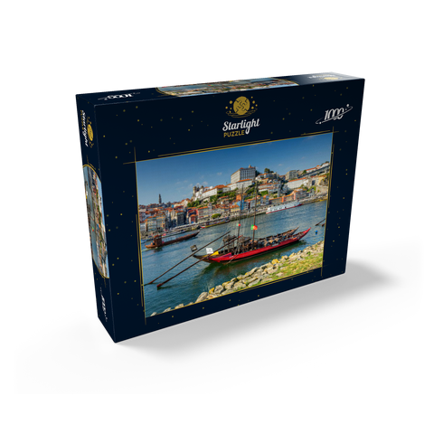 Rabelo boats on the river Douro with view to the old town Ribeira of Porto 1000 Jigsaw Puzzle box view1