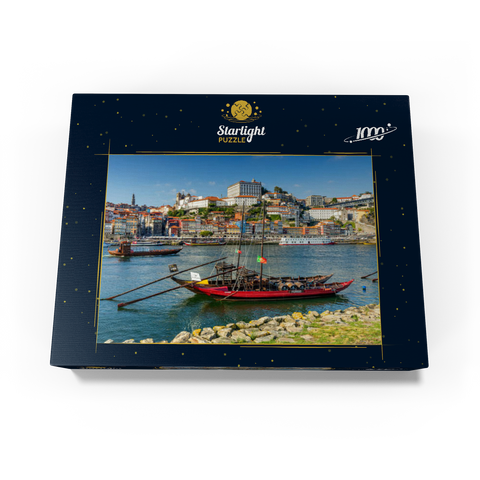 Rabelo boats on the river Douro with view to the old town Ribeira of Porto 1000 Jigsaw Puzzle box view1