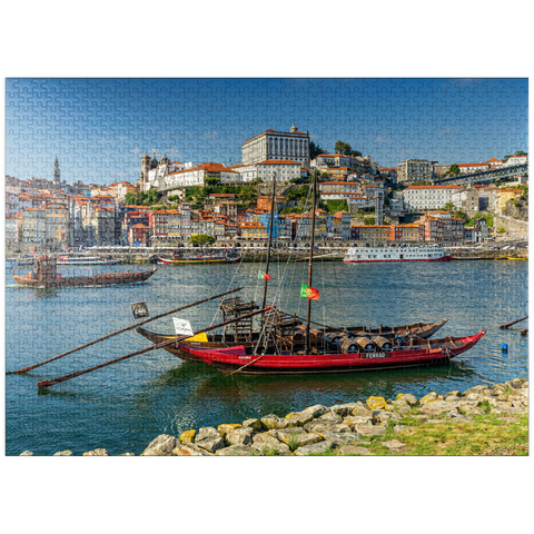 puzzleplate Rabelo boats on the river Douro with view to the old town Ribeira of Porto 1000 Jigsaw Puzzle